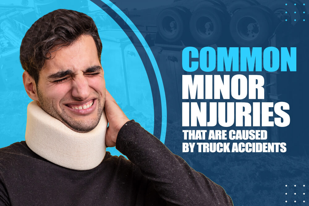 Truck accident victim with cervical collar holding his neck 