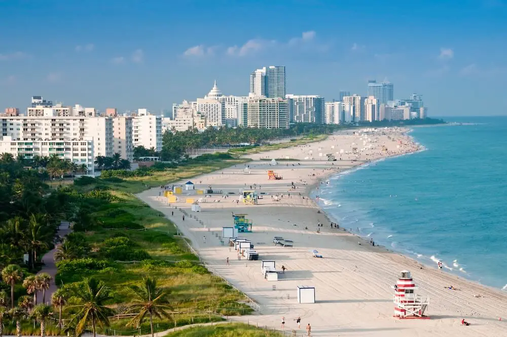 drone shot of miami beach